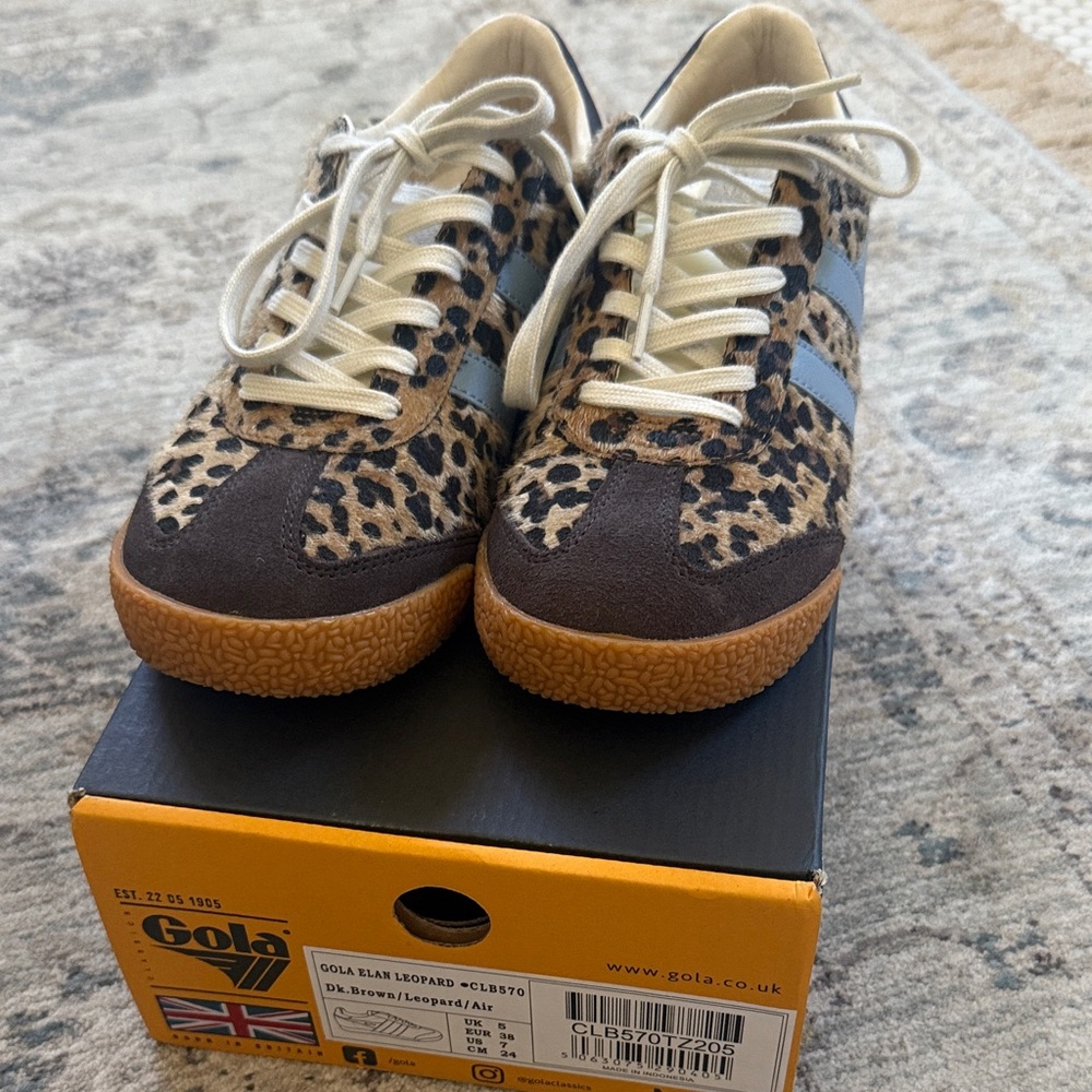 Gola Leopard Print Sneakers with Brown and Blue Accents